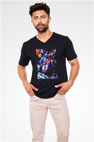Bill and Teds Excellent Adventure Siyah Unisex  V Yaka Tişört