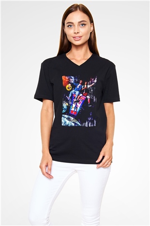 Bill and Teds Excellent Adventure Siyah Unisex  V Yaka Tişört
