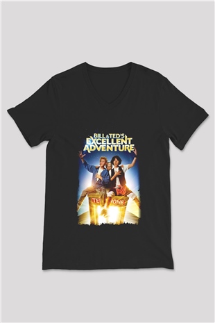 Bill and Teds Excellent Adventure Siyah Unisex V Yaka Tişört