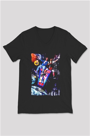 Bill and Teds Excellent Adventure Siyah Unisex  V Yaka Tişört
