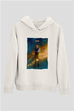 Bill Nye Baskılı Unisex Ekru Hoodie