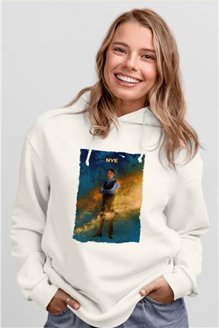 Bill Nye Baskılı Unisex Ekru Hoodie