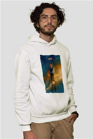 Bill Nye Baskılı Unisex Ekru Hoodie