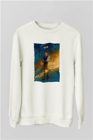 Bill Nye Baskılı Unisex Ekru Sweatshirt