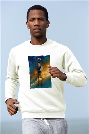 Bill Nye Baskılı Unisex Ekru Sweatshirt