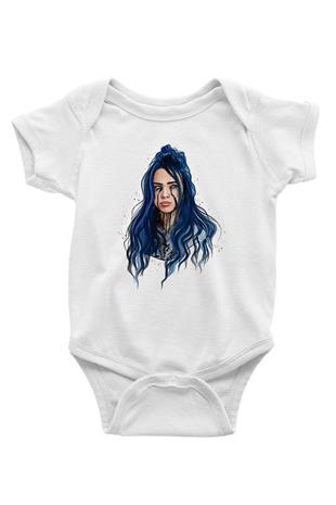 Billie Eilish Baskılı Beyaz Unisex Bebek Body - Zıbın