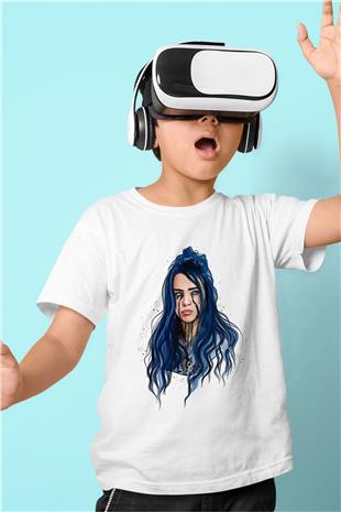 Billie Eilish Baskılı Beyaz Unisex Beyaz Çocuk Tişört - Tshirt