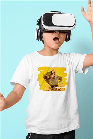 Billie Eilish Baskılı Beyaz Unisex Beyaz Çocuk Tişört - Tshirt