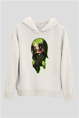 Billie Eilish Baskılı Beyaz Unisex Kapüşonlu Sweatshirt