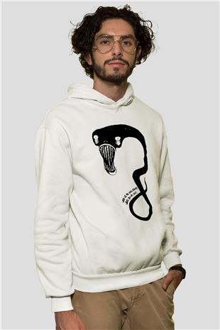 Billie Eilish Baskılı Beyaz Unisex Kapüşonlu Sweatshirt