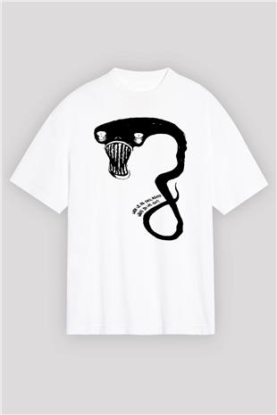 Billie Eilish Baskılı Beyaz Unisex Oversize Tişört - Tshirt