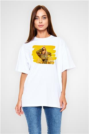 Billie Eilish Baskılı Beyaz Unisex Oversize Tişört - Tshirt
