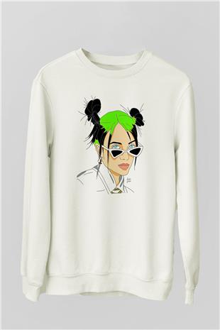 Billie Eilish Baskılı Beyaz Unisex Sweatshirt