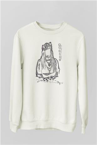 Billie Eilish Baskılı Beyaz Unisex Sweatshirt