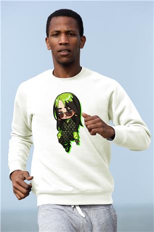 Billie Eilish Baskılı Beyaz Unisex Sweatshirt