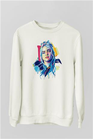 Billie Eilish Baskılı Beyaz Unisex Sweatshirt