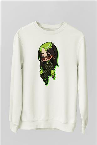 Billie Eilish Baskılı Beyaz Unisex Sweatshirt