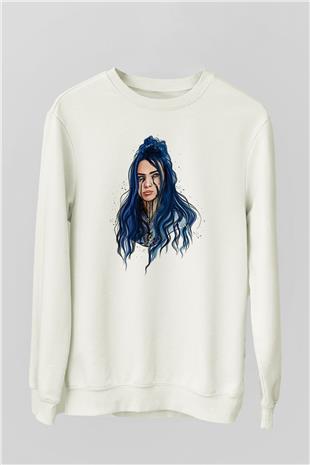 Billie Eilish Baskılı Beyaz Unisex Sweatshirt