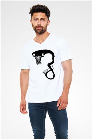 Billie Eilish Baskılı Beyaz Unisex V Yaka Tişört - Tshirt