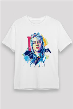 Billie Eilish Baskılı Unisex Beyaz Tişört - Tshirt