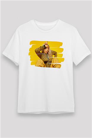 Billie Eilish Baskılı Unisex Beyaz Tişört - Tshirt