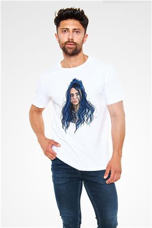 Billie Eilish Baskılı Unisex Beyaz Tişört - Tshirt