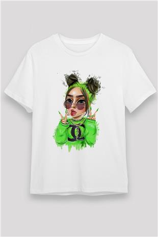 Billie Eilish Baskılı Unisex Beyaz Tişört - Tshirt