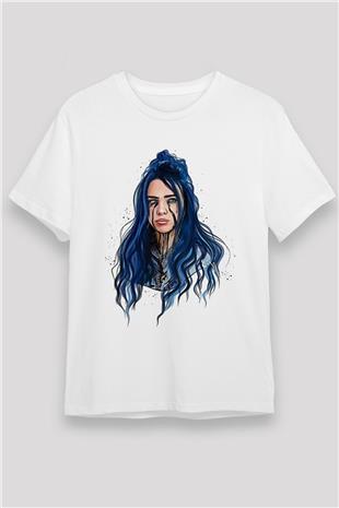 Billie Eilish Baskılı Unisex Beyaz Tişört - Tshirt