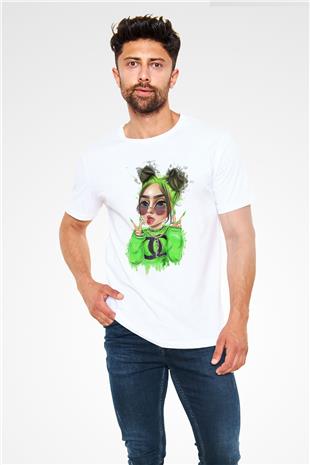 Billie Eilish Baskılı Unisex Beyaz Tişört - Tshirt