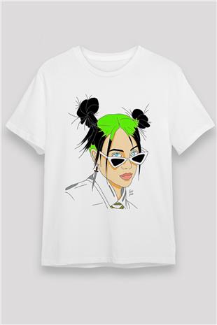 Billie Eilish Baskılı Unisex Beyaz Tişört - Tshirt