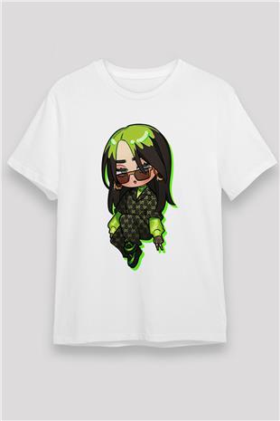 Billie Eilish Baskılı Unisex Beyaz Tişört - Tshirt