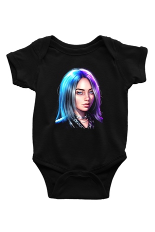 Billie Eilish Baskılı Unisex Siyah Bebek Body - Zıbın