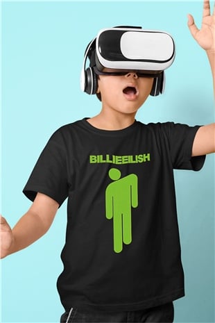 Billie Eilish Baskılı Unisex Siyah Çocuk Tişört - Tshirt