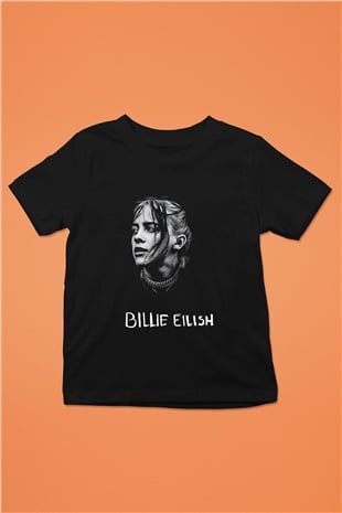 Billie Eilish Baskılı Unisex Siyah Çocuk Tişört - Tshirt