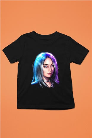 Billie Eilish Baskılı Unisex Siyah Çocuk Tişört - Tshirt