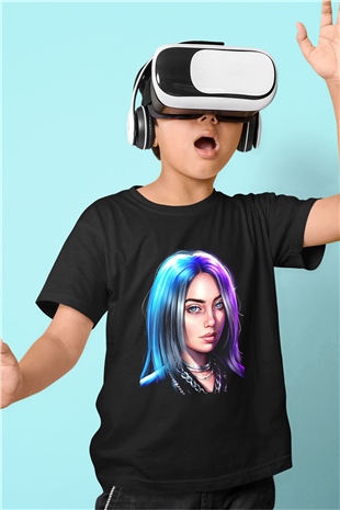 Billie Eilish Baskılı Unisex Siyah Çocuk Tişört - Tshirt