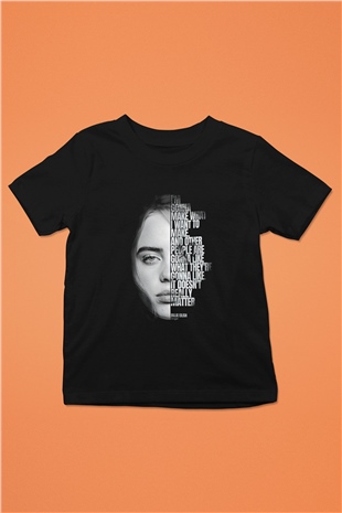 Billie Eilish Baskılı Unisex Siyah Çocuk Tişört - Tshirt