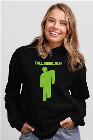 Billie Eilish Baskılı Unisex Siyah Hoodie