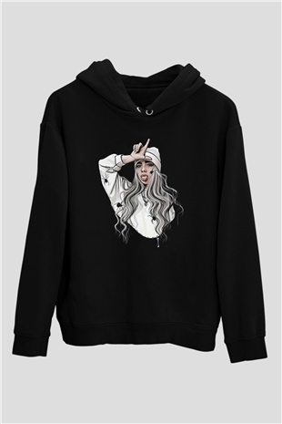 Billie Eilish Baskılı Unisex Siyah Hoodie