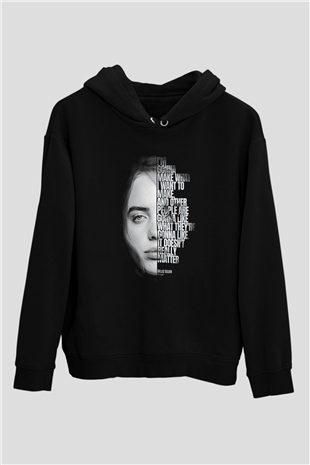 Billie Eilish Baskılı Unisex Siyah Hoodie