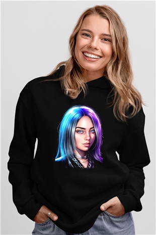 Billie Eilish Baskılı Unisex Siyah Hoodie