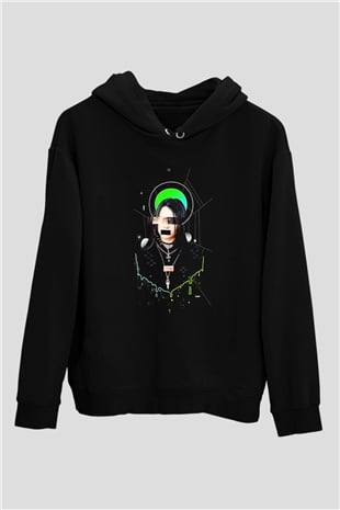 Billie Eilish Baskılı Unisex Siyah Hoodie