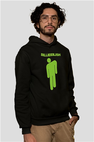 Billie Eilish Baskılı Unisex Siyah Hoodie