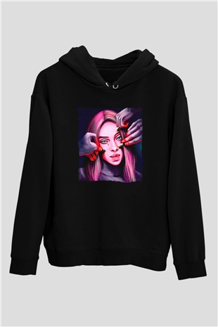Billie Eilish Baskılı Unisex Siyah Hoodie