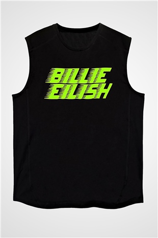 Billie Eilish Baskılı Unisex Siyah Kolsuz Tişört - Tshirt