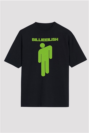 Billie Eilish Baskılı Unisex Siyah Oversize Tişört - Tshirt