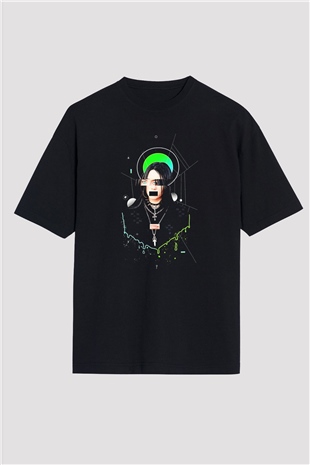 Billie Eilish Baskılı Unisex Siyah Oversize Tişört - Tshirt