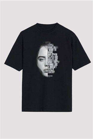 Billie Eilish Baskılı Unisex Siyah Oversize Tişört - Tshirt