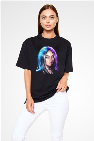 Billie Eilish Baskılı Unisex Siyah Oversize Tişört - Tshirt