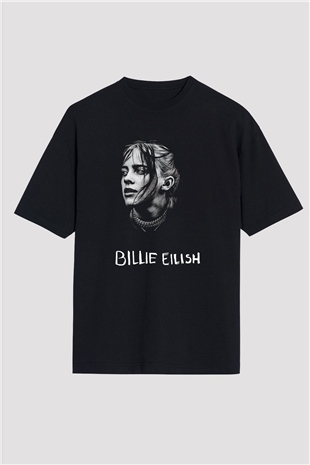Billie Eilish Baskılı Unisex Siyah Oversize Tişört - Tshirt